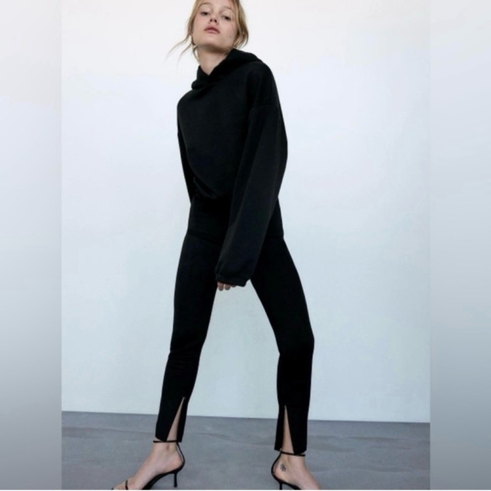 Zara Women’s Black Faux Suede Leggings Ankle Zip Pants Size Medium